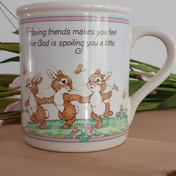 Hallmark Mug Mates 1986 FRIENDS Spring Bunnies Animals Cup Mug 8 oz - Picture 1 of 8
